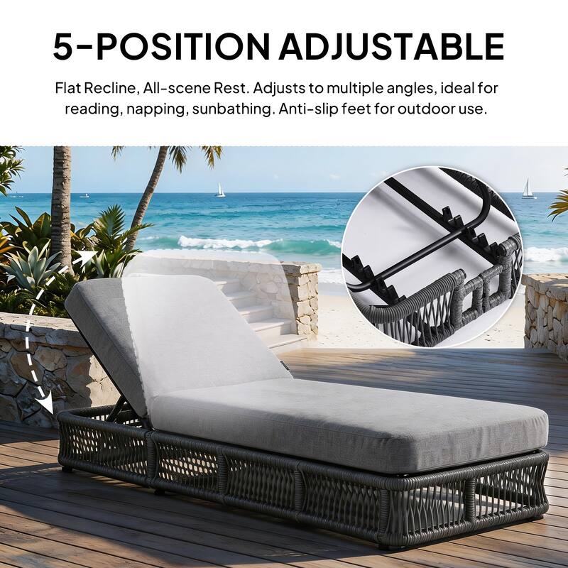 Adjustable Backrest Outdoor Chaise Lounge Chair Patio Pool Lounger