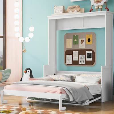 Queen Murphy Bed with Built-in Shelf, Foldable Wall Bed for Small Spaces