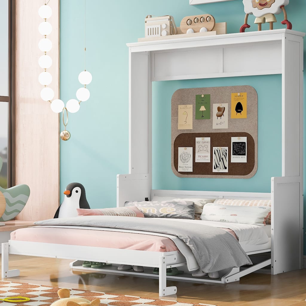 Queen Murphy Bed with Built-in Shelf, Foldable Wall Bed for Small Spaces