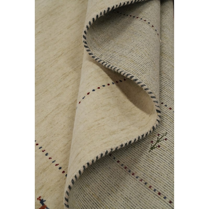 Hand Knotted Oriental 100% Wool Carpet Tribal Animal Pictorial Beige & Ivories Gabbeh Area Rug - 8' 0'' X 8' 2''