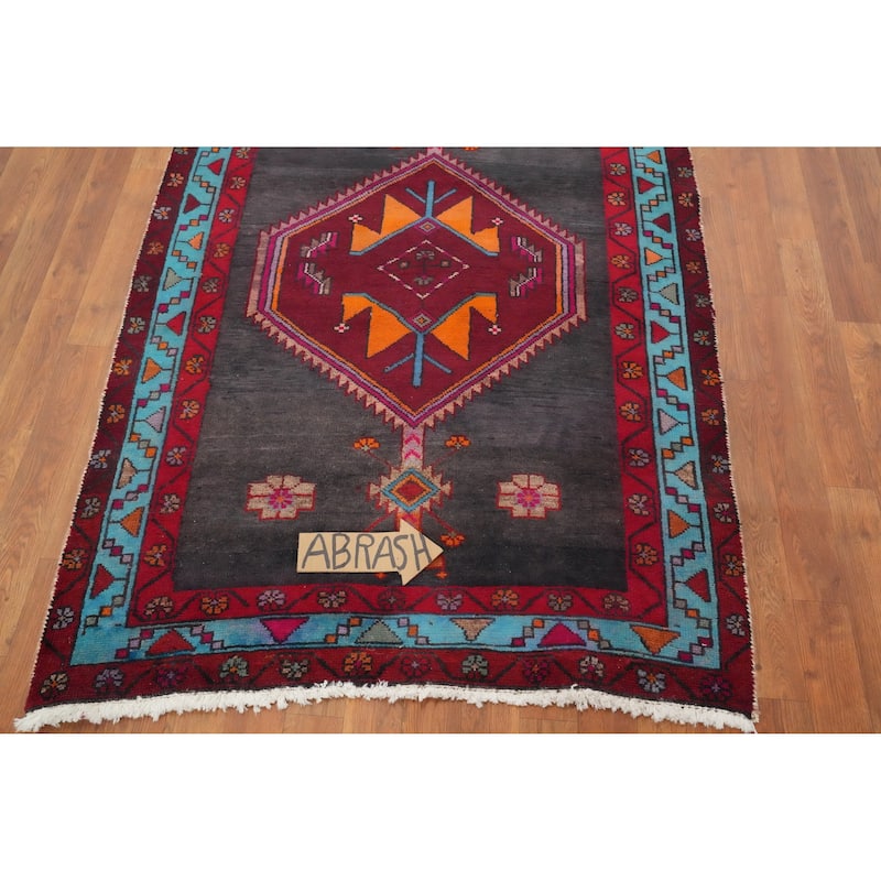 Hand Knotted Oriental 100% Wool Carpet Traditional Geometric Greys & Charcoal Ardebil Runner Rug - 13' 5'' X 3' 8''