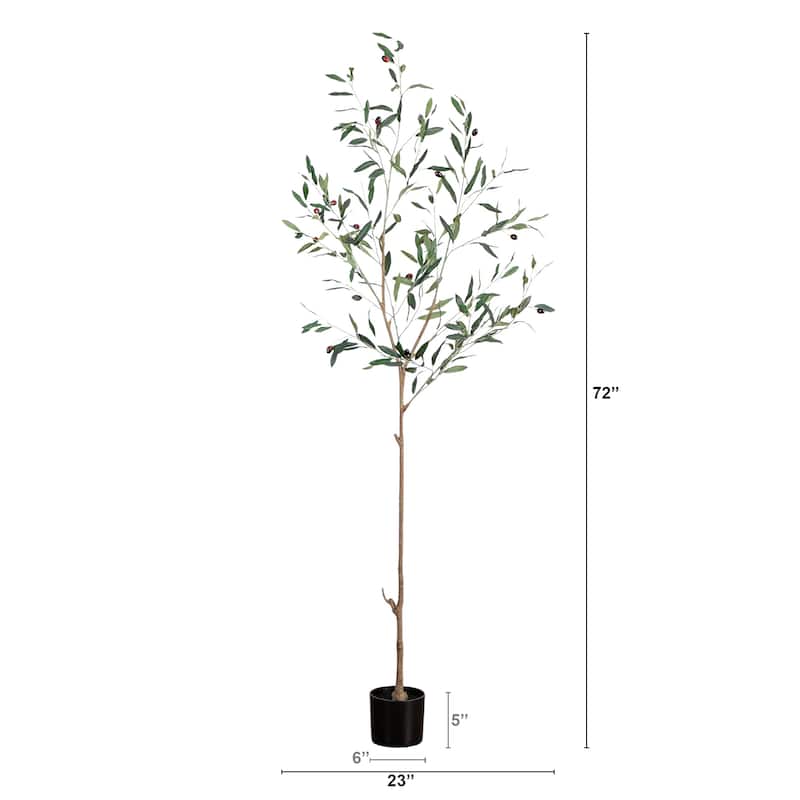 Potted Slim Minimalist Olive Artificial Tree - 6'