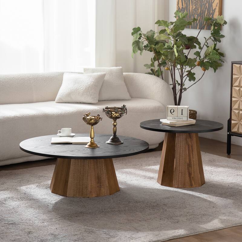 23.62" Wood Round Coffee Table for Living Room, Modern Circle Center Table Mid-Century Sofa Side Coffee Tables for Apartment