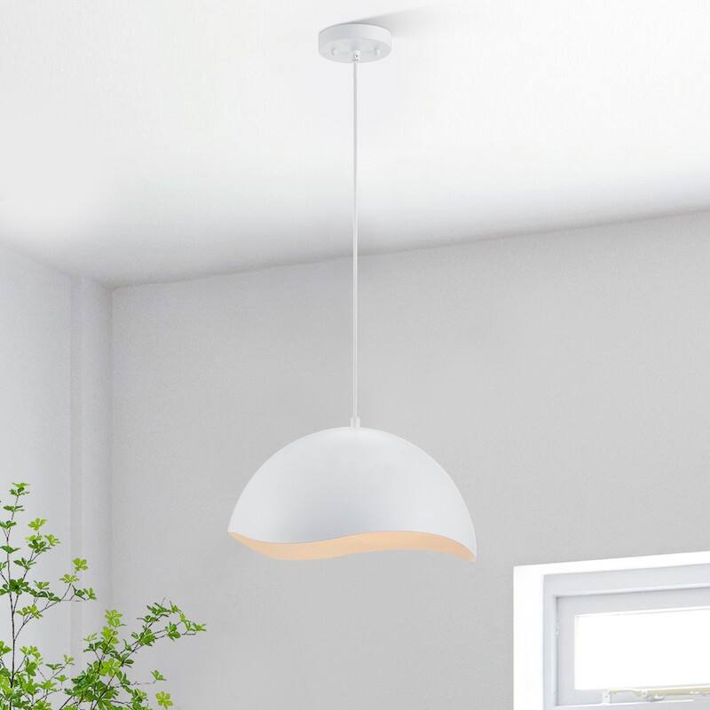 KAWOTI Modern Pendant Light with Metal Shade(Max H81.6") - White