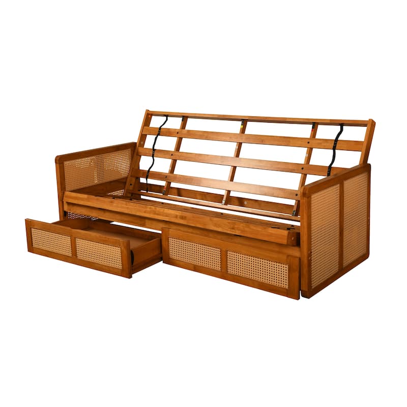 Somette Westport Full-size Futon Frame with Storage in Honey, Mattress Not Included