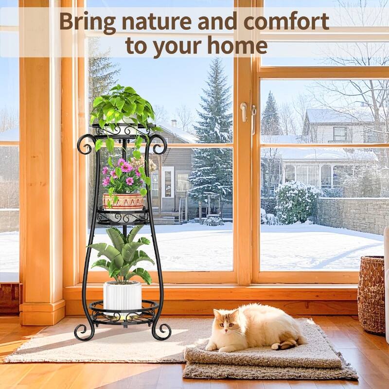 3 Tier Black Metal Plant Stand - 14"D x 14"W x 34"H