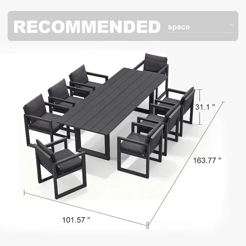 PURPLE LEAF Caesar Outdoor Dining Set Aluminum Luxury Patio Furniture with Olifen Removable Thick Cushion and Pillow-Grey - N/A