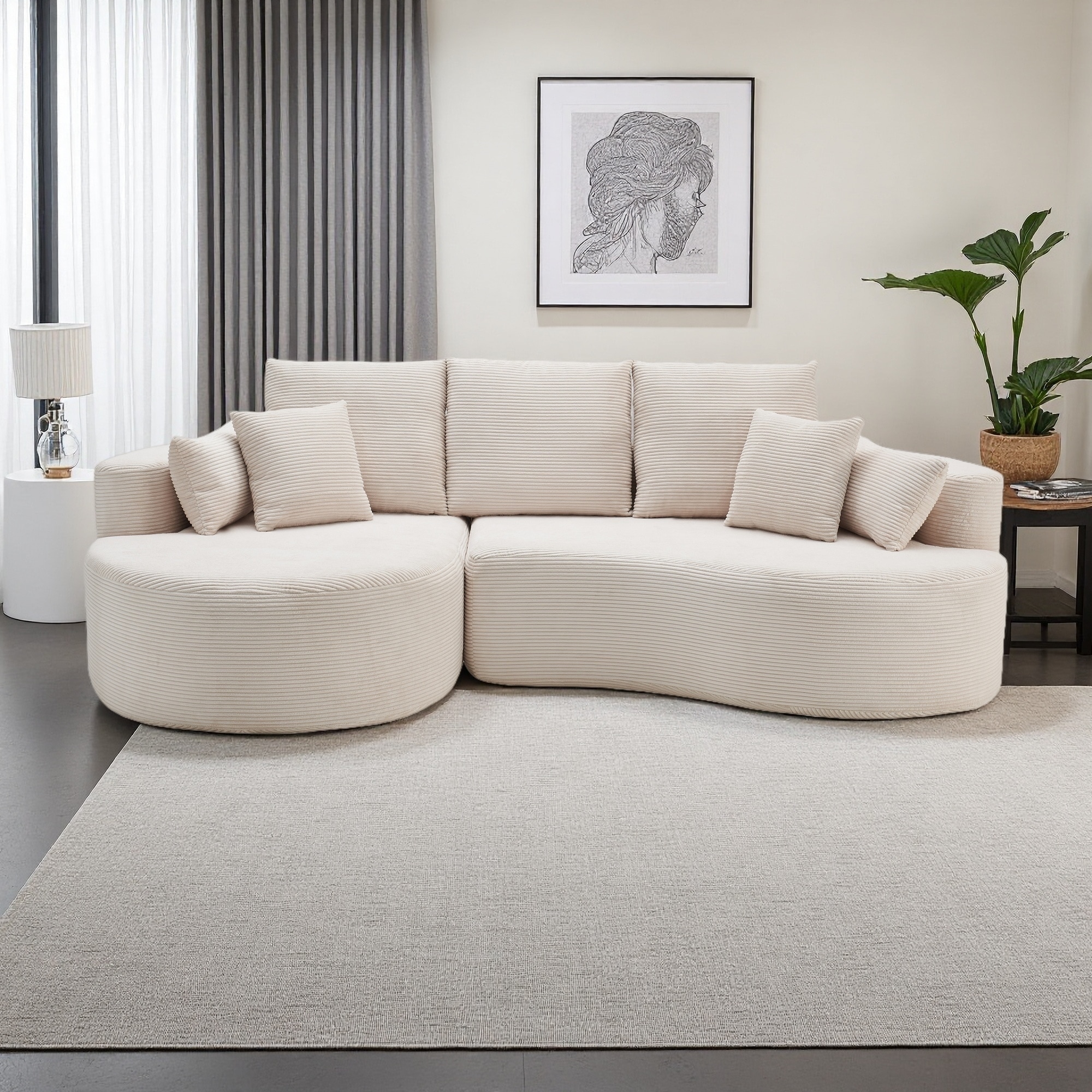 105.75" Fabric Curved Cloud Sectional Sofa with Chaise and 7 Pillows