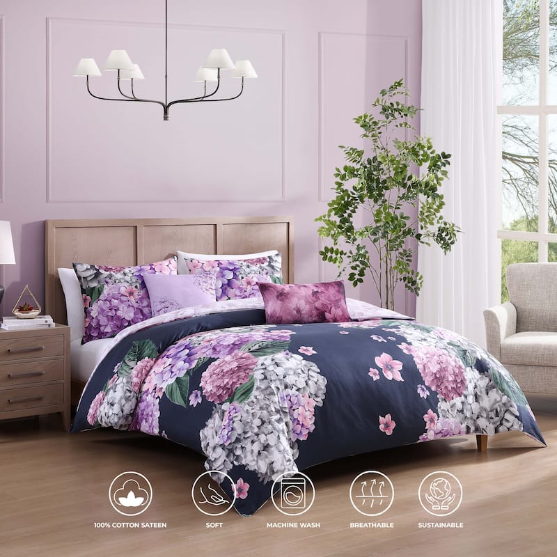 Bebejan Purple Bliss 100% Cotton Sateen 5 Piece Reversible Comforter Set