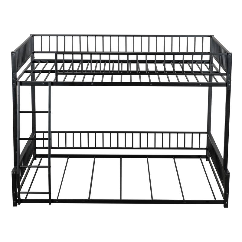 Full XL over Queen Metal Bunk Bed with Ladder and Safety Guardrails, Space-Saving Design, Black