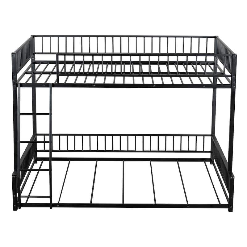 Roomfitters Twin/Full XL over Queen Floor Bunk Bed Frame with Ladder and Safety Guardrails Easy Assembly, Black