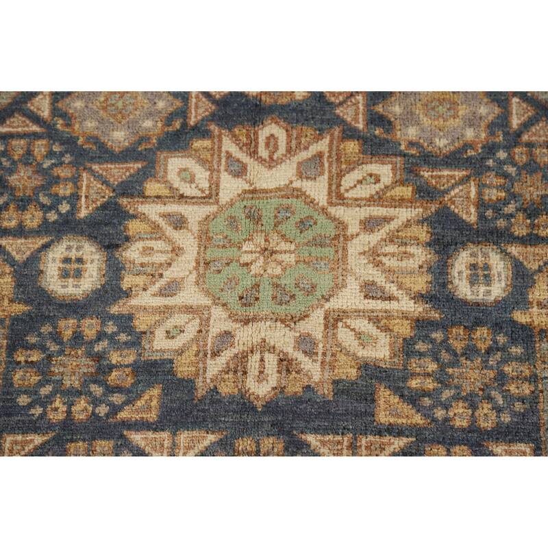 Hand Knotted Oriental 100% Wool Carpet Traditional Geometric Navy Blue & Blues Kazak Area Rug - 9' 10'' X 7' 11''