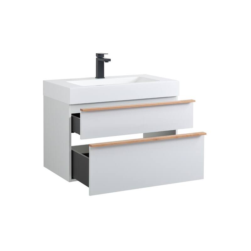 30 Inch Black Wall Mounted Bathroom Vanity With Sink, 2 Soft-Close Drawers, Pre-Assembled,Modern Floating Cabinet