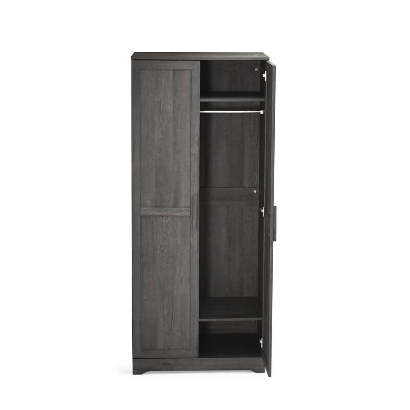 2-Door Wardrobe with Hanging Rods and Shelves - Spacious Bedroom Armoire Clothes Storage Cabinet, Folding Area and Hanging Area