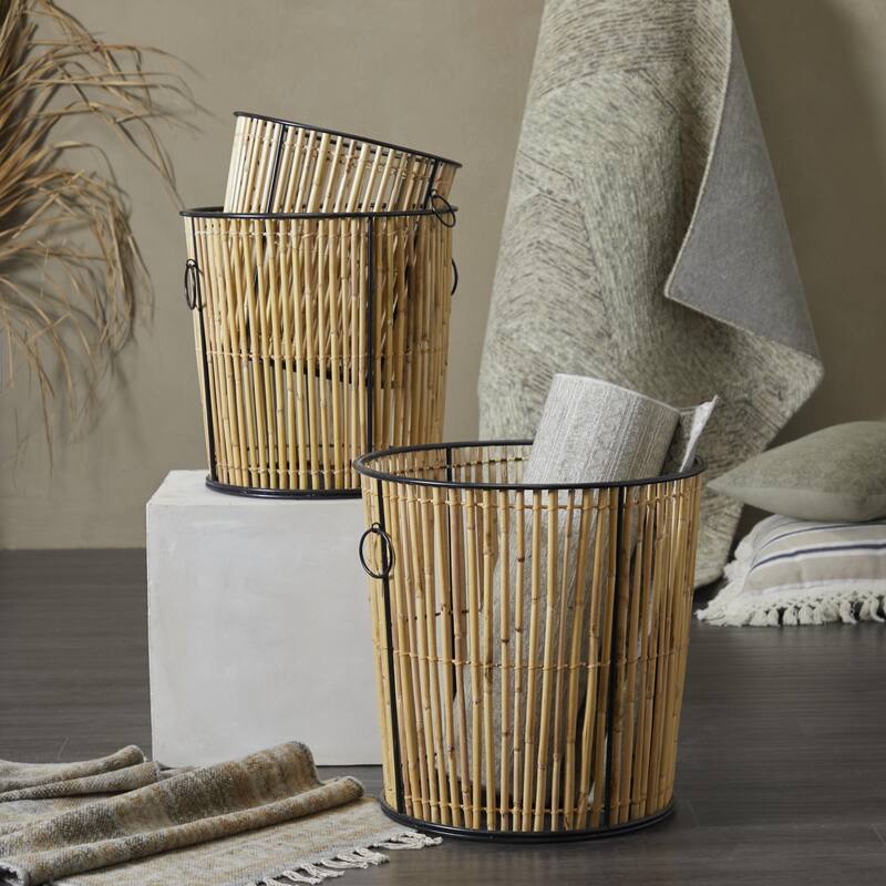 Rattan Handmade Slatted Frame Decorative and Functional Storage Basket - Set of 3 Light Brown - Roche River Decor
