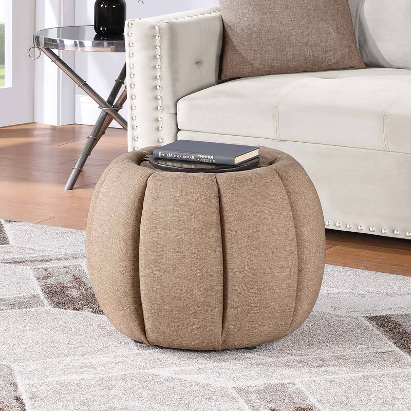 Storage Ottoman with Reversible Tray Lid - Compact Upholstered Storage Box with Cushion Top and Reversible Serving Tray