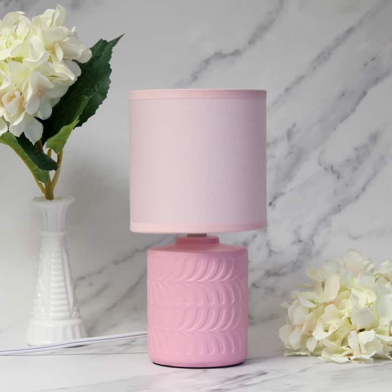 Modern Textured Ceramic Table Lamp with Fabric Drum Shade Compact Accent Lighting Multiple Colors