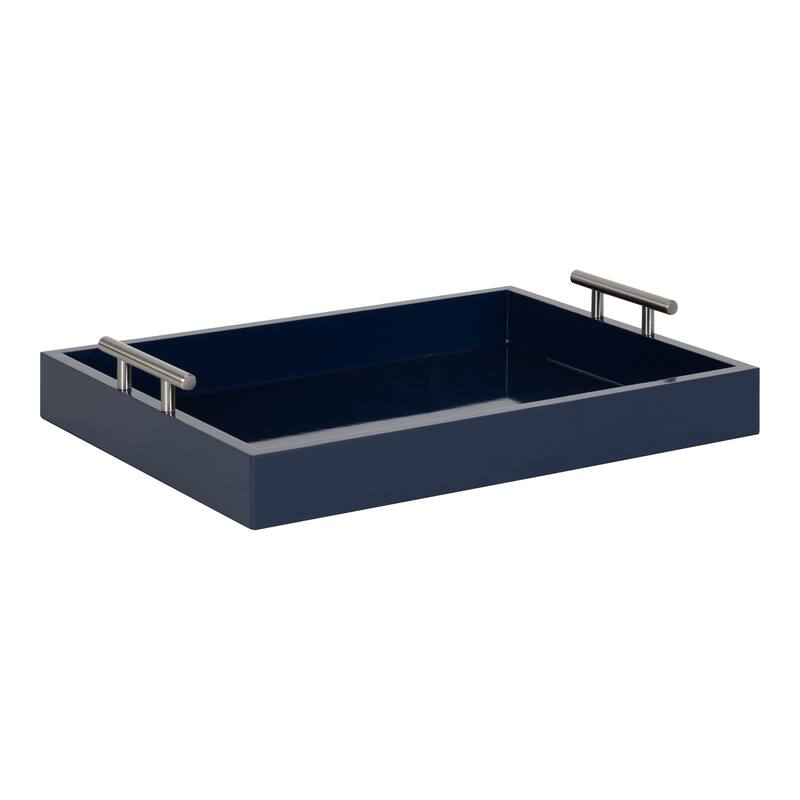 Kate and Laurel Lipton Metal Handle Decorative Tray - 16.5x12.25x3.25 - Navy/Silver