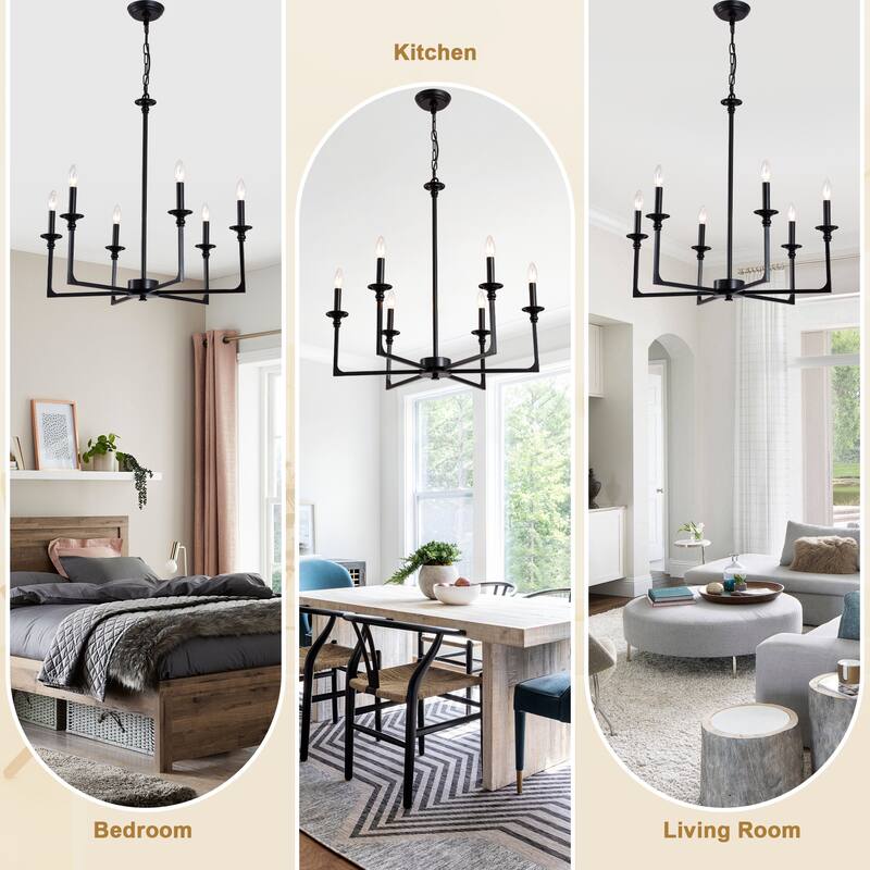 Bella Depot 28" 6-Light Black Metal Chandelier Adjustable Pendant Light for Dining Room Bedroom
