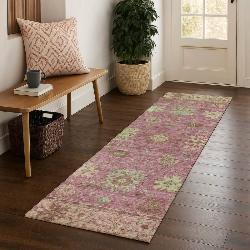 Premium Washable Super Soft Traditional Caply Mayfield Rug - Pink - 2'3" x 7'6"