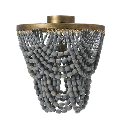 2-Tier Draped Wood Bead Semi-Flush Mount Ceiling Light