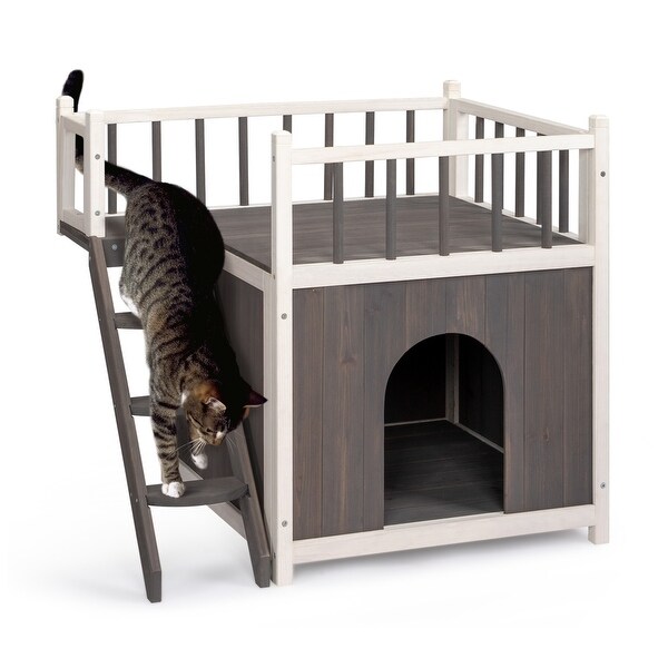 2-Story Wooden Feral Cat House Doghouse for Outdoor and Indoor