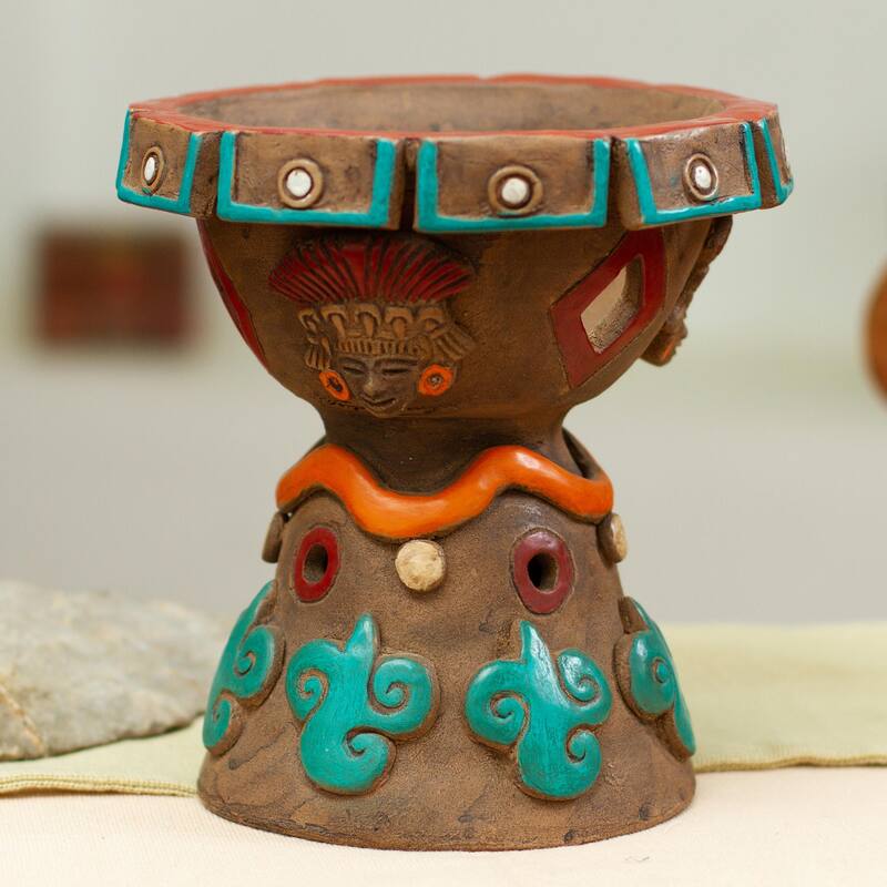 Novica Handmade Footed Censer Decorative Ceramic Vessel