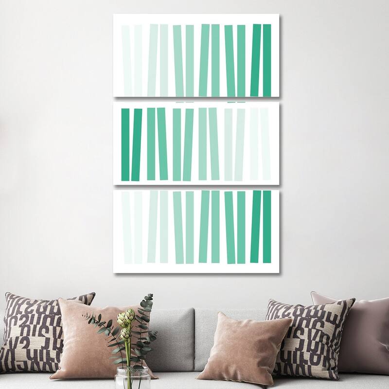 iCanvas "Dancing Bars In Teal" by blursbyai 3-Piece Canvas Wall Art Set - 60x40x1.5
