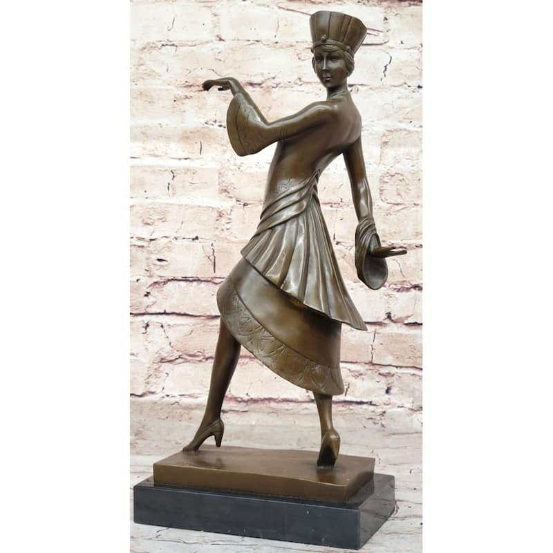 Art Deco Bronze Sculpture Walk Like An Egyptian By Paul Phillipe On Marble Base
