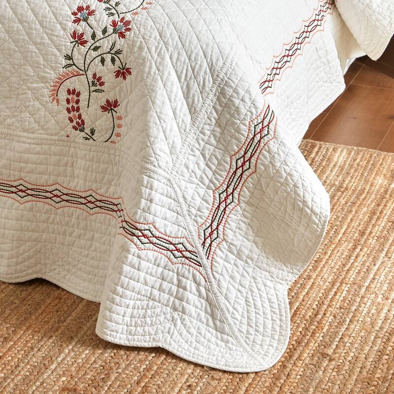 Cotton European Folk Embroidered Quilt Bedspread Set