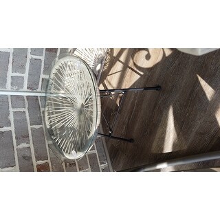 Sarcelles Modern Woven Wicker Patio Side Table with Glass Top by Corvus