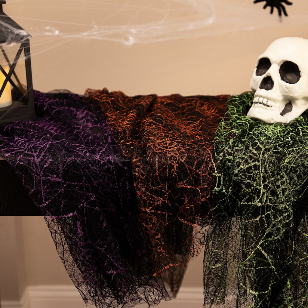 Fabric Spiderweb Halloween Decorations - Purple, Orange, Green - 6' - Set of 3