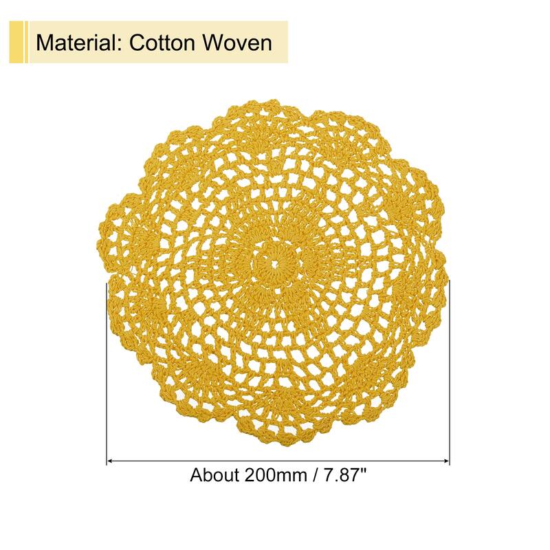 Crochet Doilies, 8 Inch - Handmade Crochet Cotton Coaster - Ginger Yellow - 4Pcs