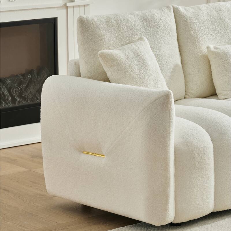 38.1" Off White Teddy Fabric Sofa for Apartment, Office and Living Room