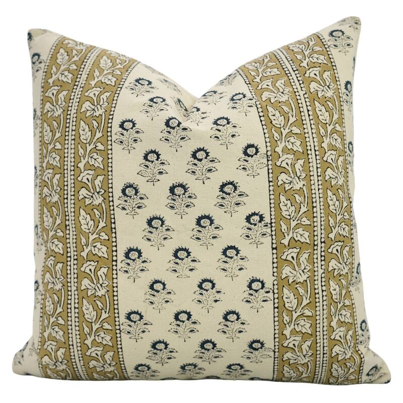 Dark Blue Cotton Hand Block Print Bohemian Pillow Cover By Fabdivine