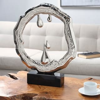 Striking Silver Aluminum Metal Abstract Sculpture with Marble Base