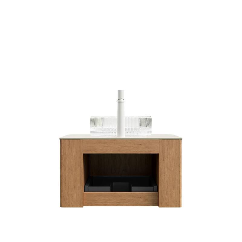 Floating Bathroom Vanity with Transparent Round Glass Basin