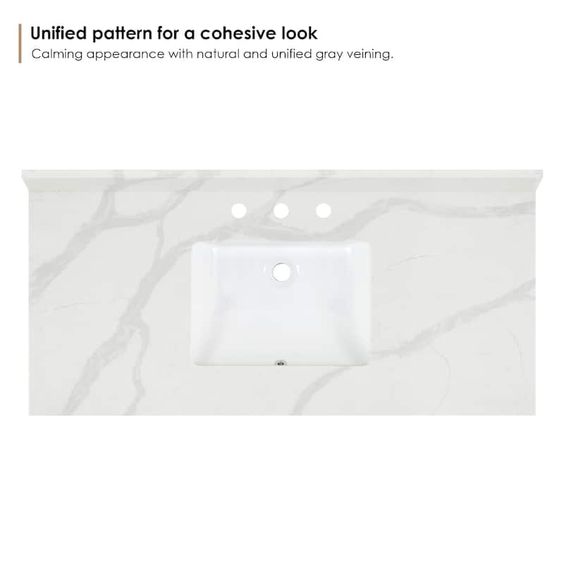 Altair Arbios Calacatta White Quartz Stone Vanity Top in 8 in.Widespread Faucet Hole Without Cabinet