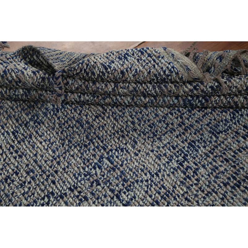 Blue & Gray Moroccan Abstract Area Rug Handmade Wool Carpet - 4'11"x 8'5"
