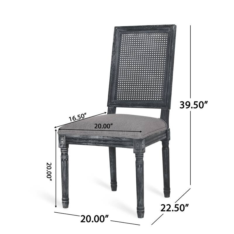 [Set of 2]Dining Chairs -Elegant Backrest & Upholstered Seats with Fluted Legs -Rustic Weathered Finish -Rubberwood Frame