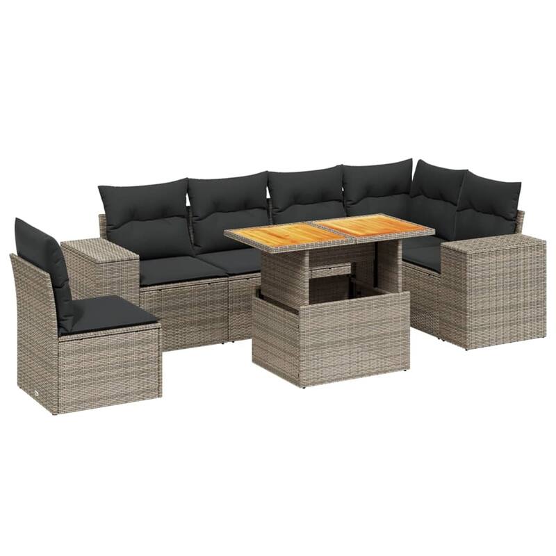 vidaXL Patio Sofa Set with Cushions Table and Modular Sofas 7 Piece Poly Rattan