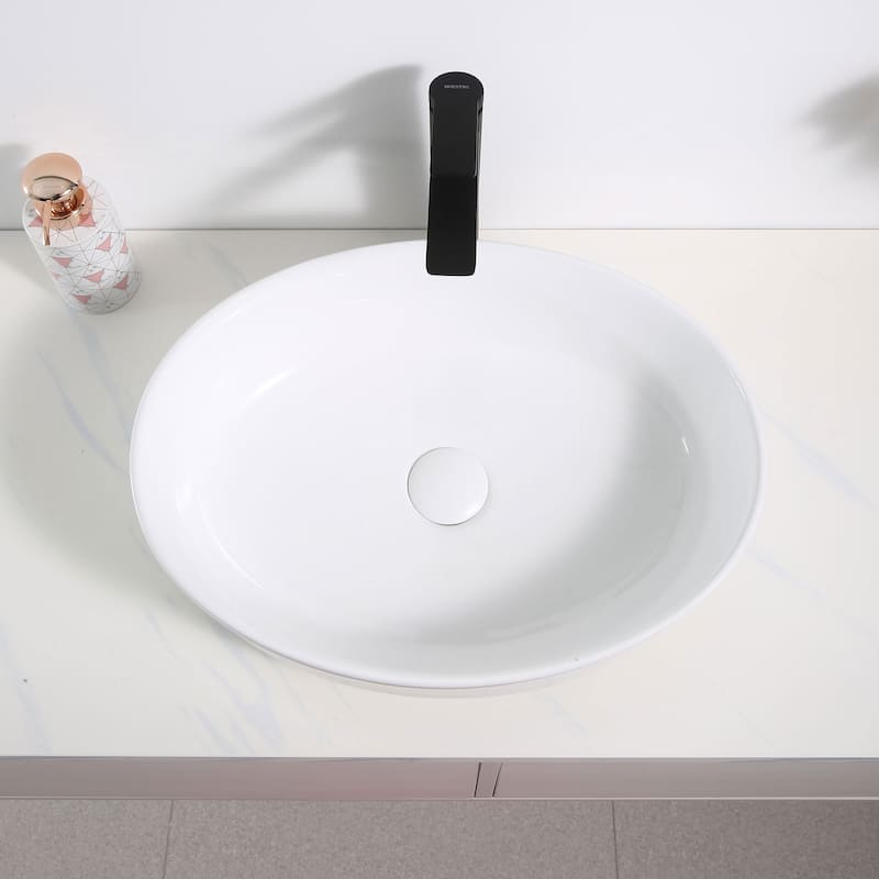 Dowell Ceramic Vessel Sink, Oval, Gloss White - 20Wx15Dx6H