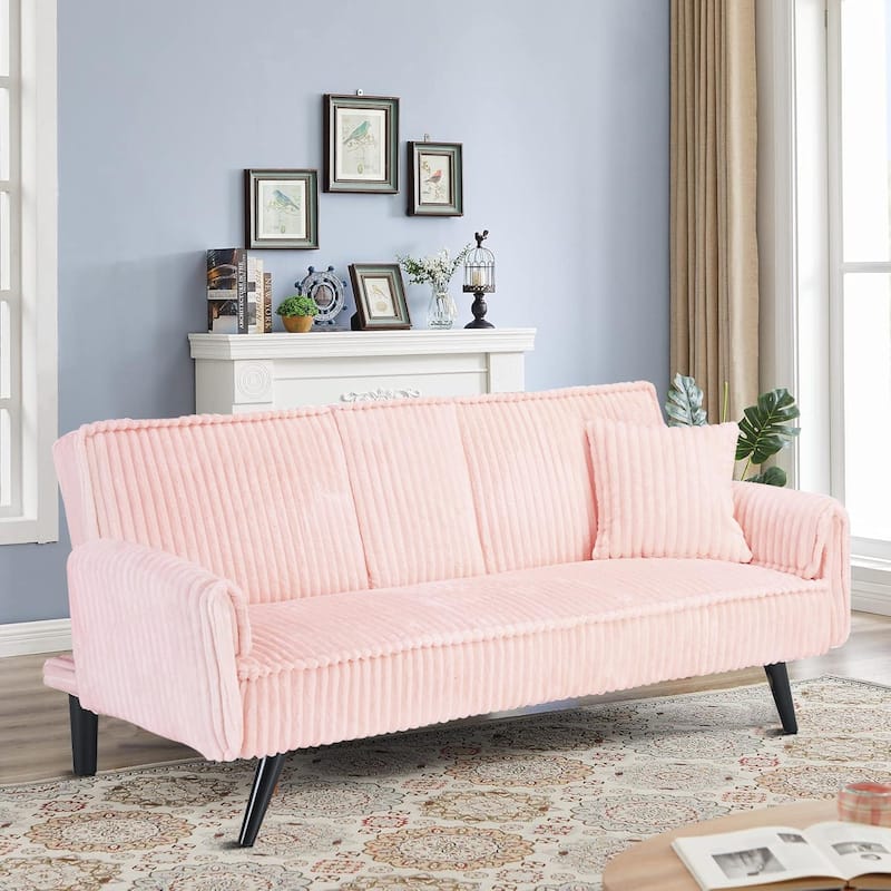 Modern minimalist sofa futon with adjustable backrests and console suitable for bedroom and living room reception rooms - Pink