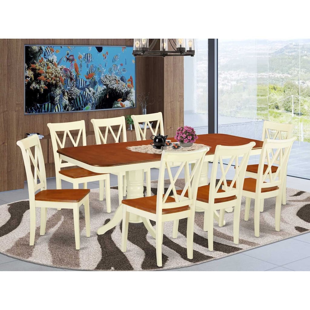 Gothic Rectangular Dining Set - 9Pc Table & Chairs - 60x78 Inch Table with Leaf