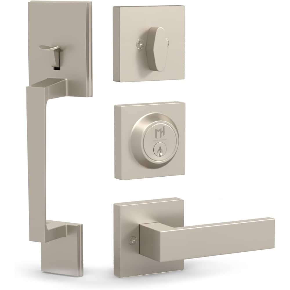 Mega Handles Tobelle Entrance Handleset with Interior Door Lever & Single Cylinder Deadbolt – Stainless Steel – Modern Design