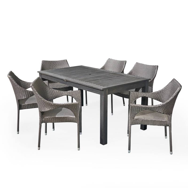 Damon Outdoor 7 Piece Wood and Wicker Expandable Dining Set by Christopher Knight Home