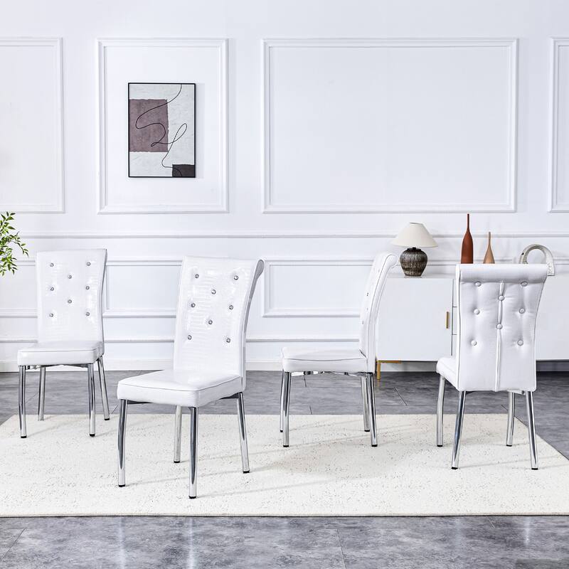 Set of 4, Retro alligator skin Upholstered dining chairs with Crystal buckle design and Faux Leather design