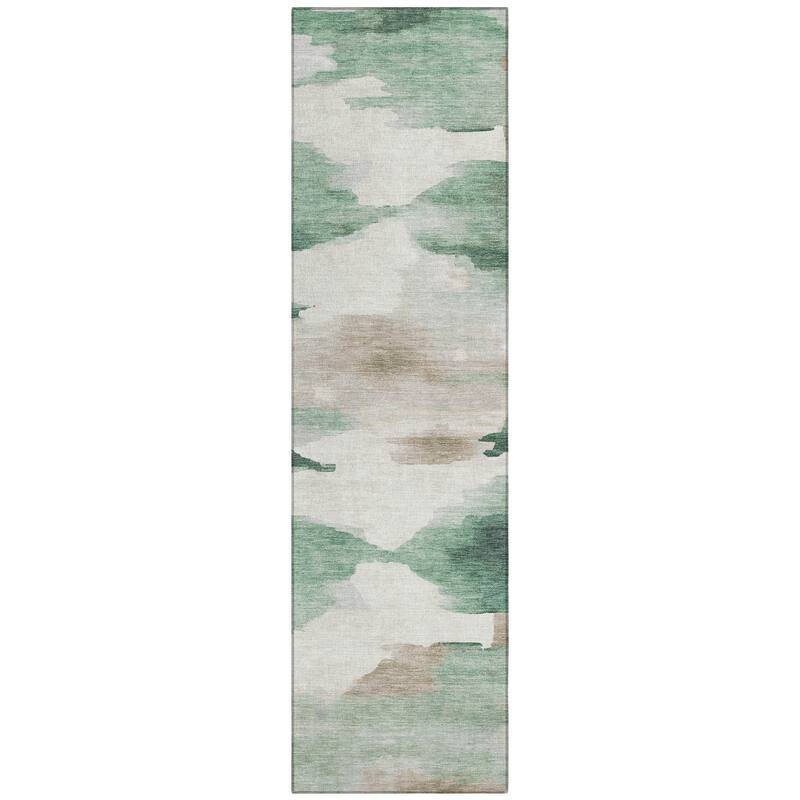 Machine Washable Indoor/ Outdoor Abstract Watercolor Chantille Rug