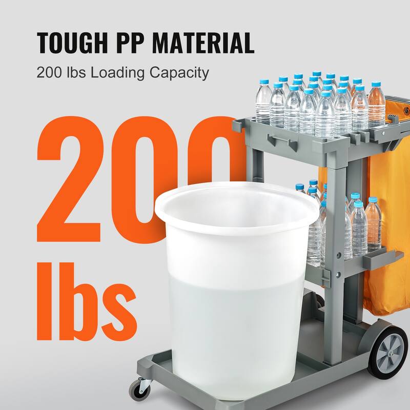 Cleaning Cart, 3-Shelf Commercial Janitorial Cart, 200 lbs Capacity Plastic Housekeeping Cart, with 25 Gallon PVC Bag