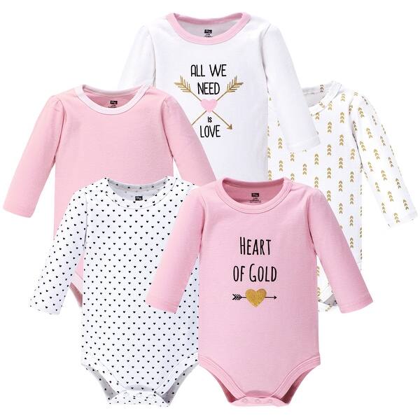 slide 1 of 1, Hudson Baby Infant Girl Cotton Long-Sleeve Bodysuits 5pk, Heart 0-3 Months - Heart